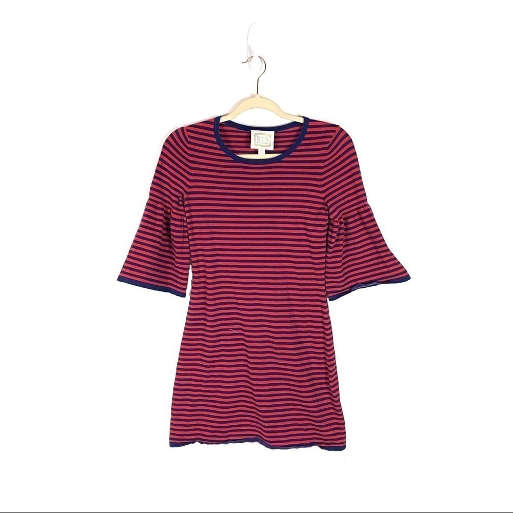 Sail To Sable Red Navy Striped Bell Sleeve Dress Size XS